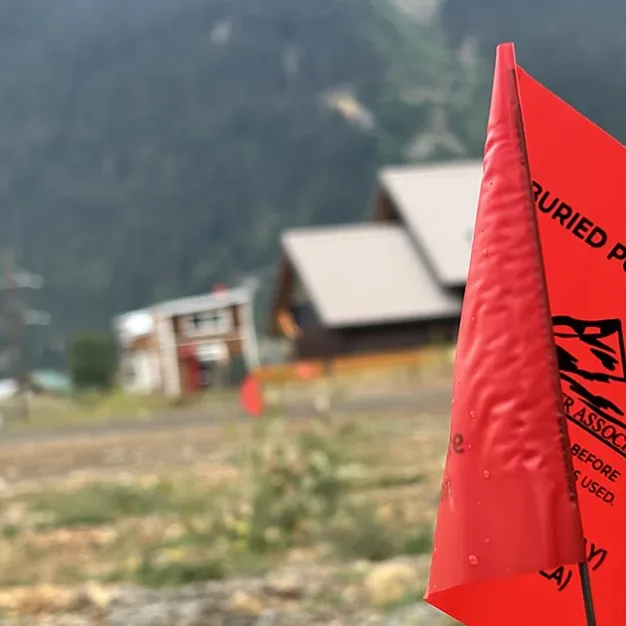 A flag marking a buried electric utility line.